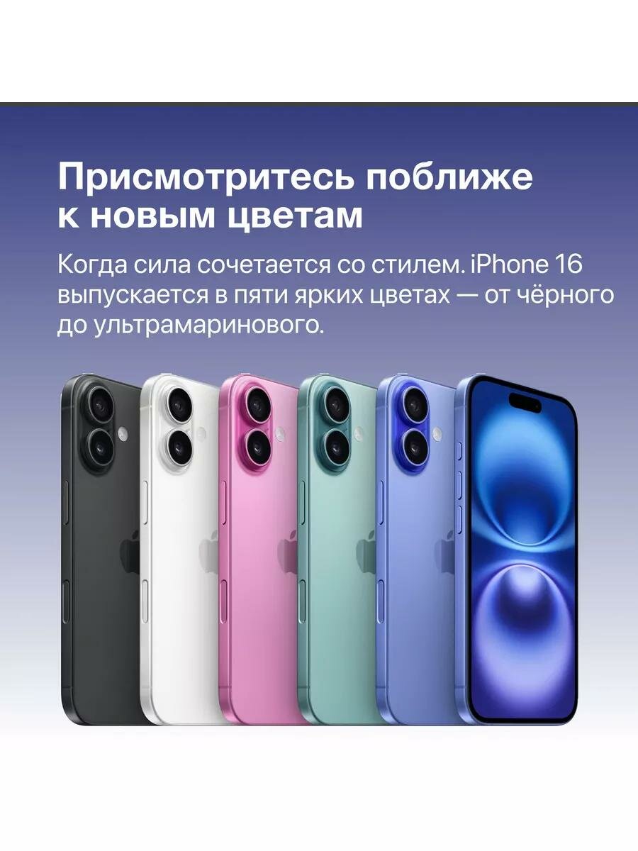 Смартфон Apple iPhone 16 128GB, Ultramarine (Синий) Sim+ESim 2024 — фото 6