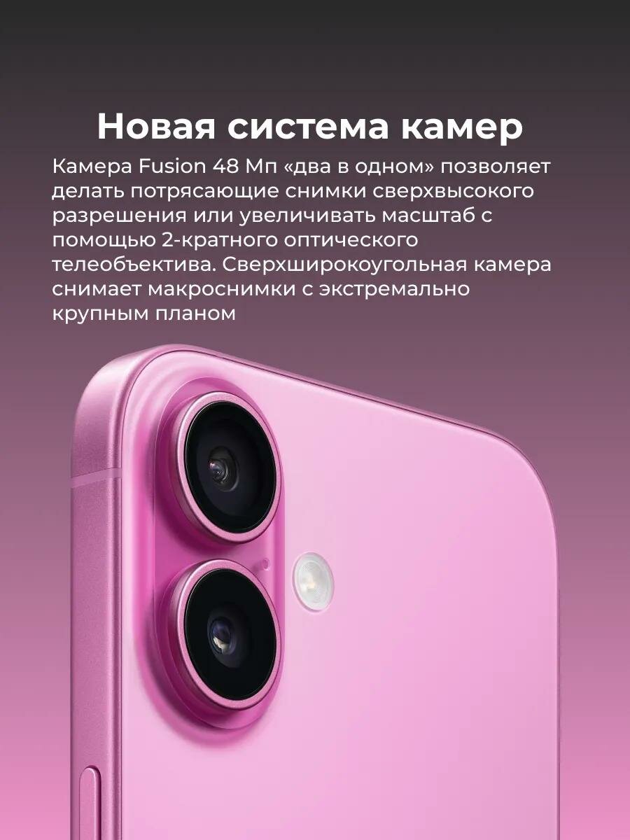 Смартфон Apple iPhone 16 256GB, Pink (Розовый) Sim+ESim 2024 — фото 3