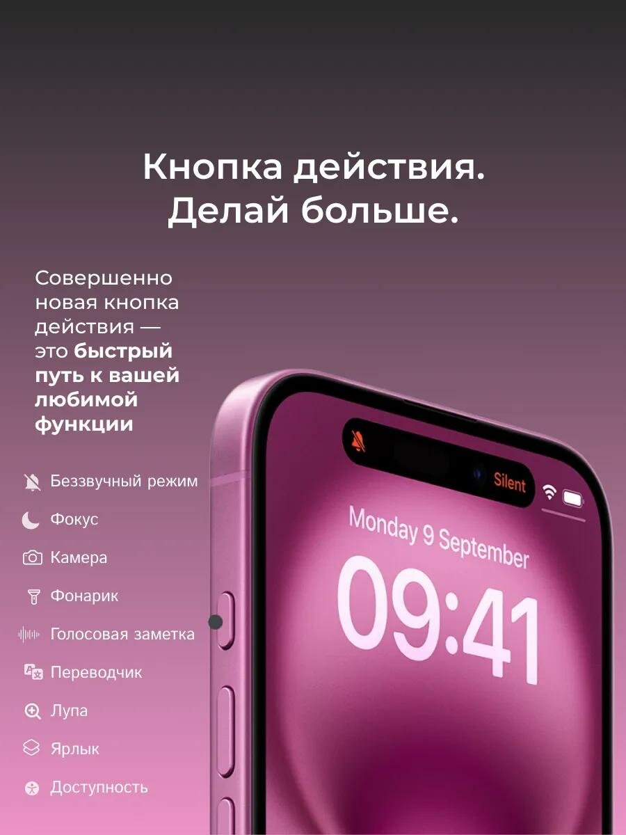 Смартфон Apple iPhone 16 256GB, Pink (Розовый) Sim+ESim 2024 — фото 4